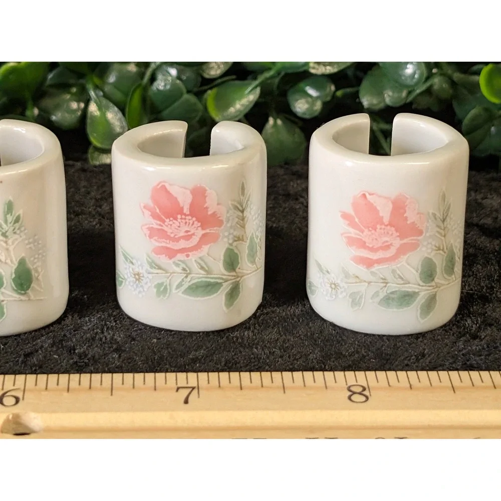 Vintage Chilton Toys Mini Porcelain Napkin Rings Set of 7 Pink Floral Tea Set